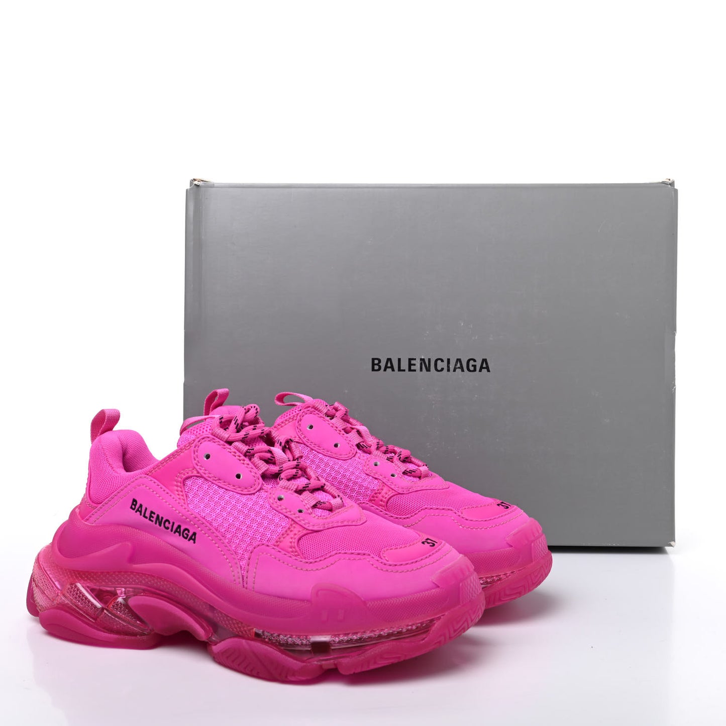 Fabric Mesh Clear Sole Fluo Womens Triple S Sneakers 37 Pink