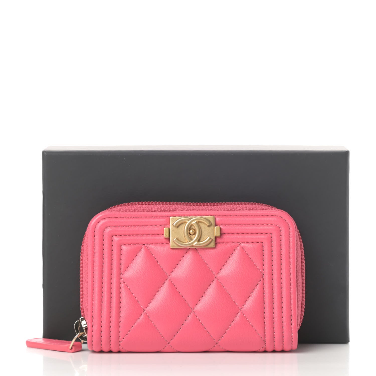 Chanel Lambskin Quilted Boy Zip Around Coin Purse Wallet Pink 8 of 8
