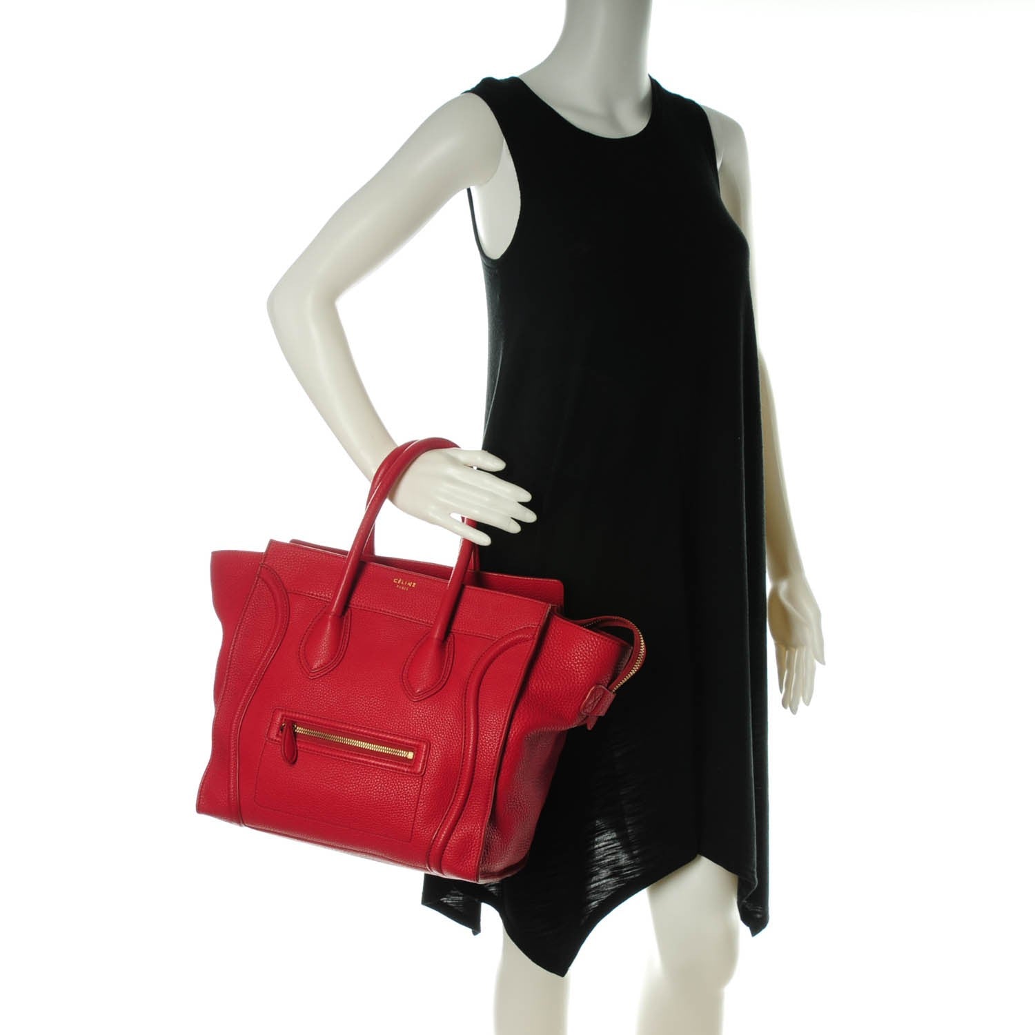 Celine Pebbled Calfskin Mini Luggage Red 2 of 9