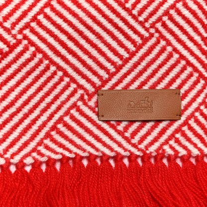 Hermes Cashmere Tile Weave Muffler Rouge Laque Ecru 4 of 5