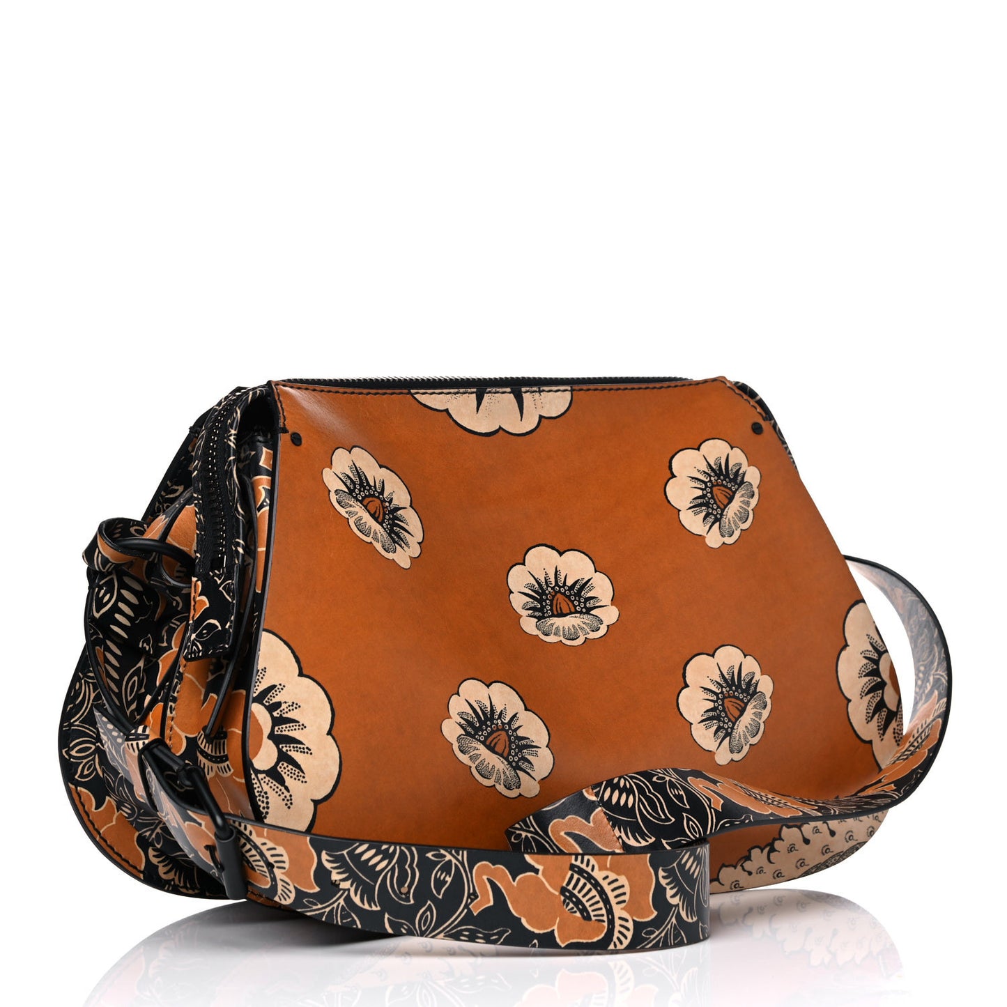 Calfskin Floral Print Mime Hobo Brown