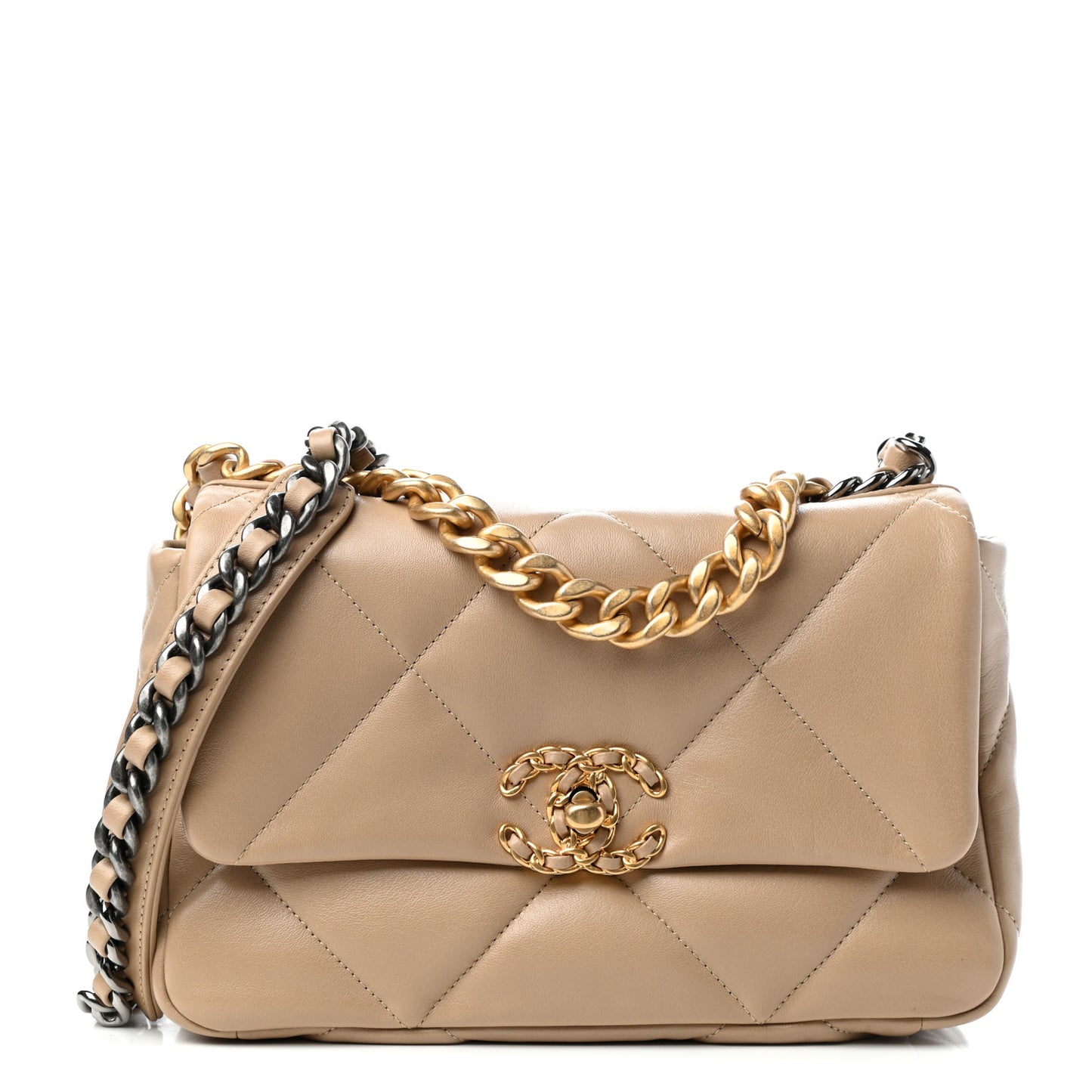 Lambskin Quilted Medium Chanel 19 Flap Dark Beige