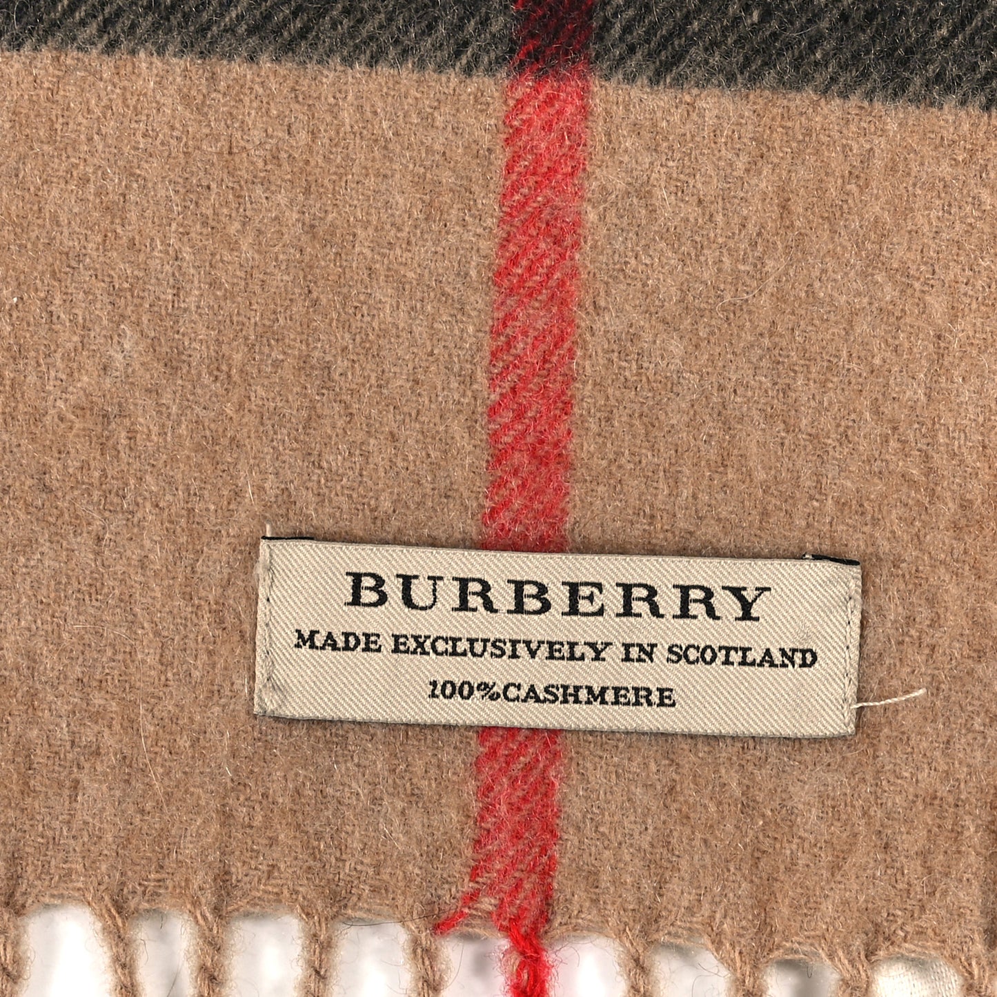 Cashmere Giant Check Fringe Scarf Camel