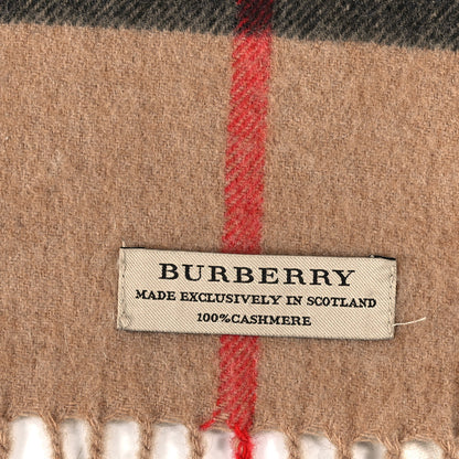 Burberry Cashmere Giant Check Fringe Scarf Camel 3 of 4