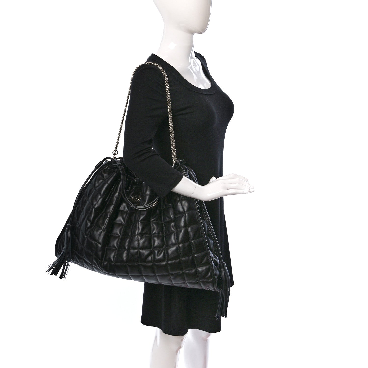 Gucci Calfskin Quilted Large Deco Tote Bag Black 2 of 9