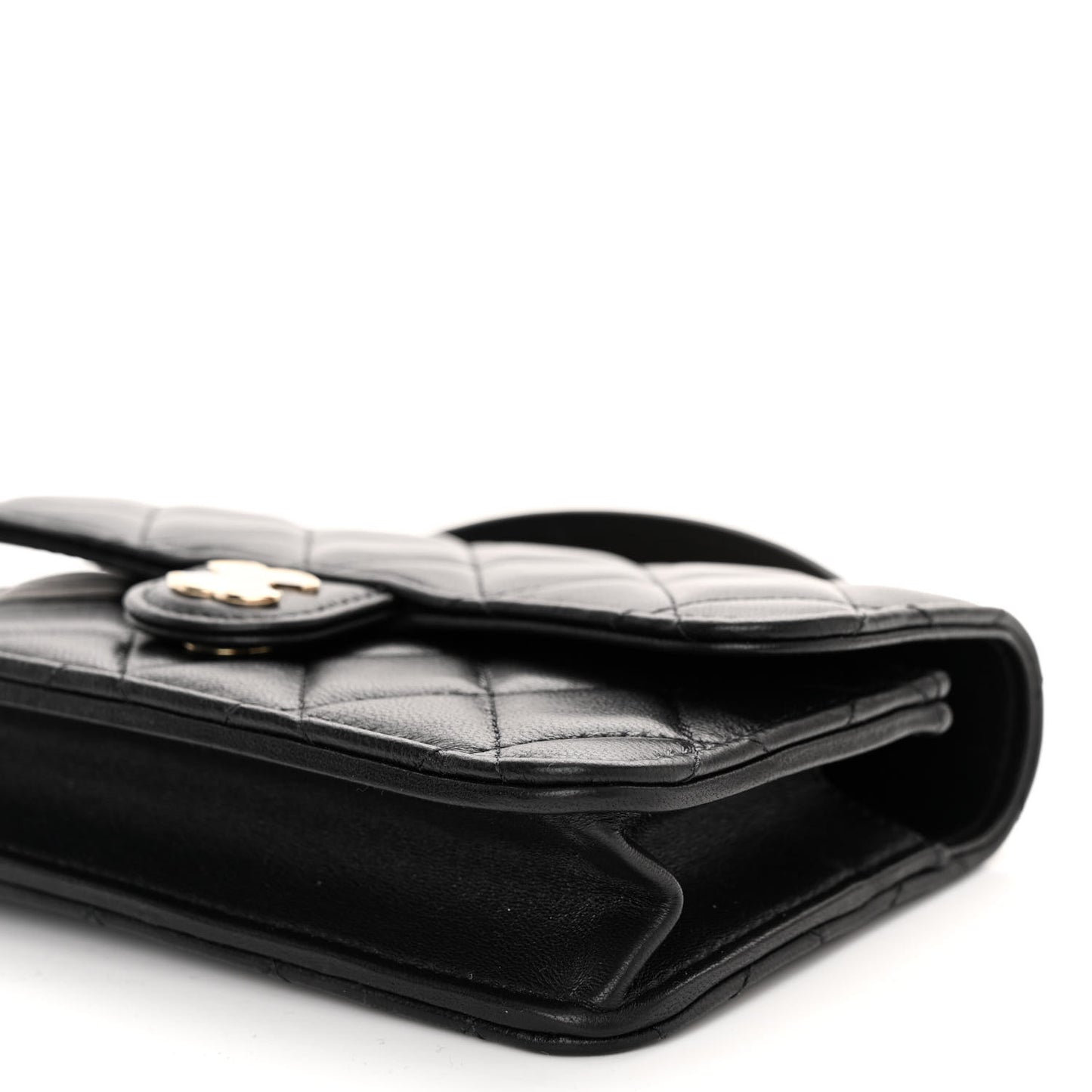 Lambskin Quilted Flap Phone Holder With Chain Black