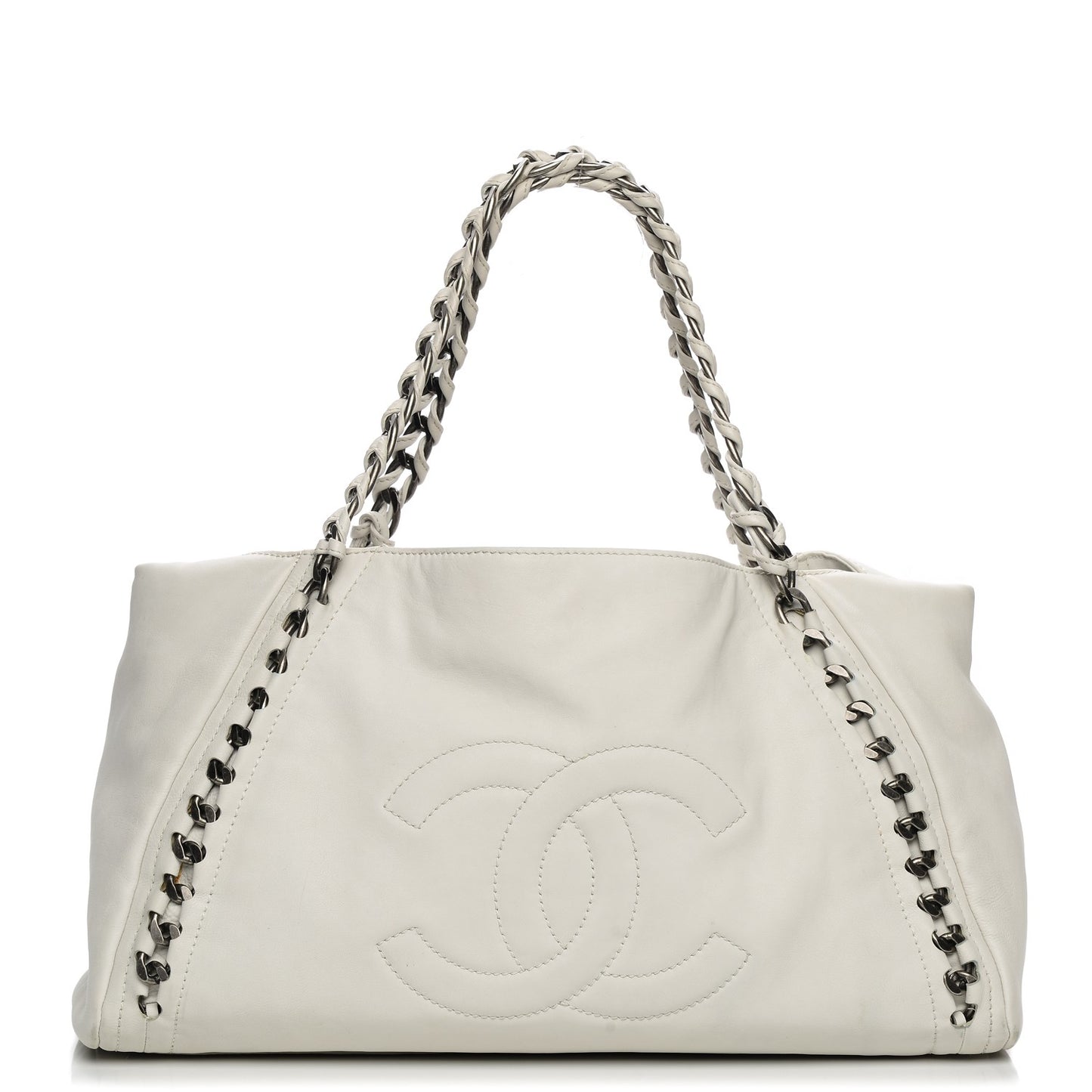 Calfskin Large East West Modern Chain Tote White