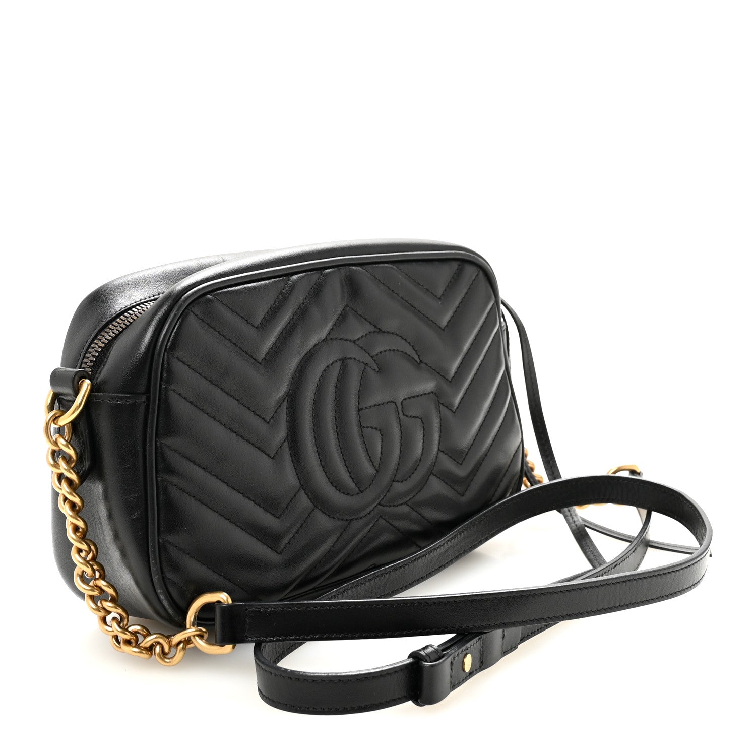 Gucci Calfskin Matelasse Small GG Marmont Chain Shoulder Bag Black 3 of 10