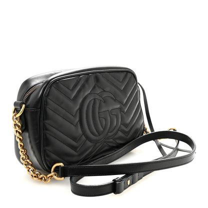 Gucci Calfskin Matelasse Small GG Marmont Chain Shoulder Bag Black 3 of 10