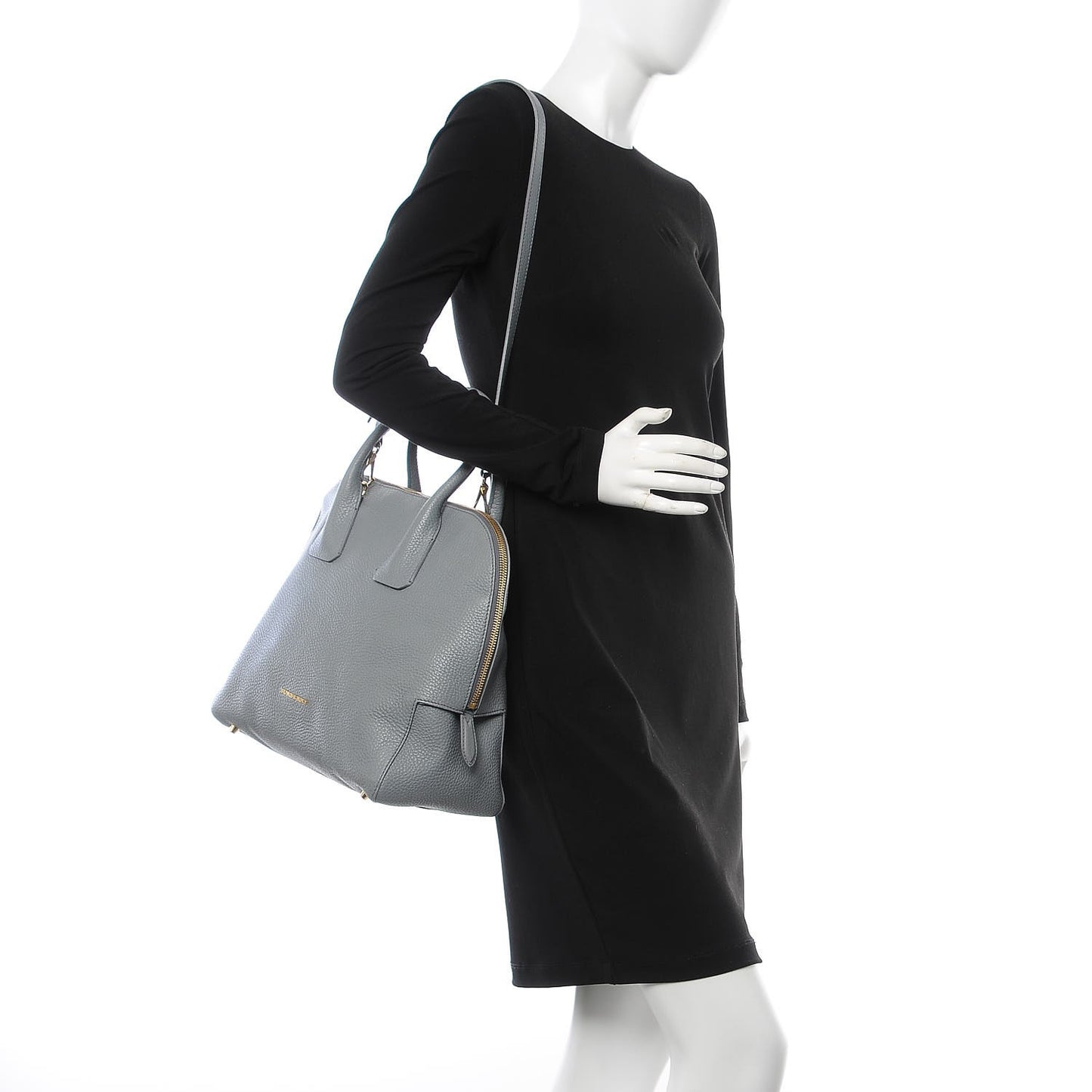 London Grainy Calfskin Medium Greenwood Bowling Bag Grey