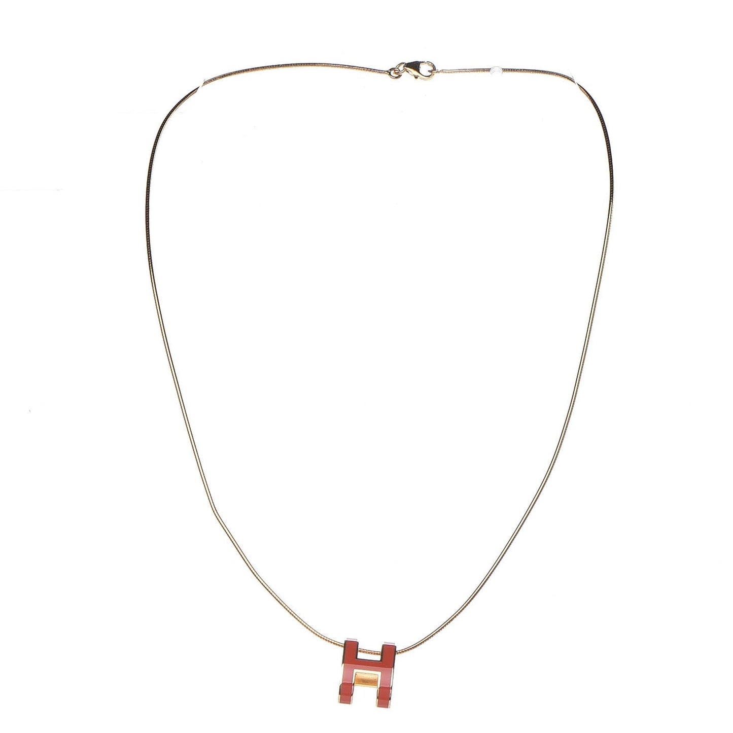 Lacquered Gold Pop H Pendant Necklace Orange Fonce