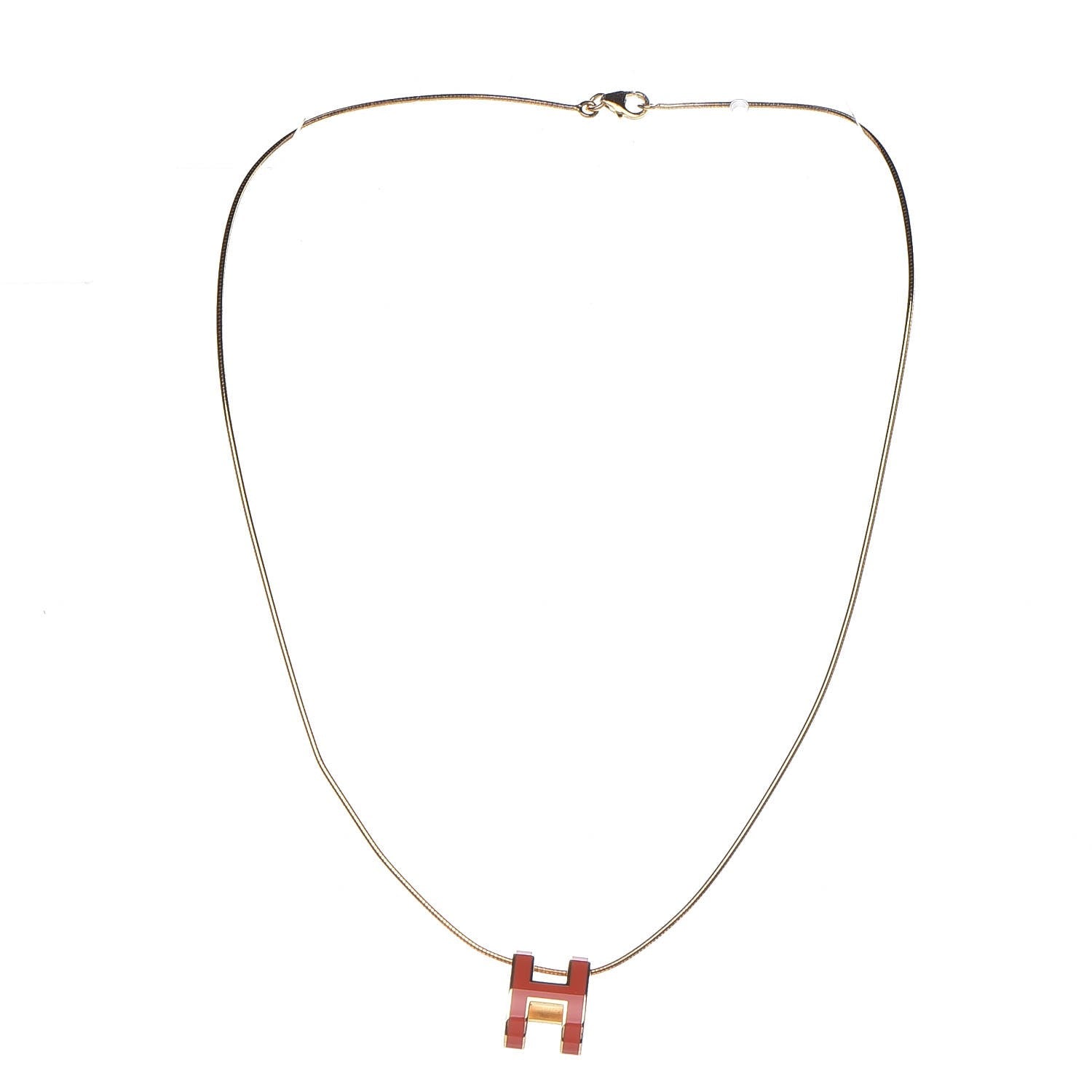 Hermes Lacquered Gold Pop H Pendant Necklace Orange Fonce 3 of 7
