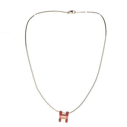 Hermes Lacquered Gold Pop H Pendant Necklace Orange Fonce 3 of 7