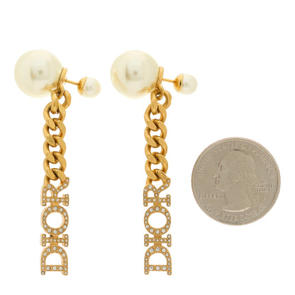Christian Dior Pearl Crystal Dio(r)evolution Logo Earrings Aged Gold 2 of 5