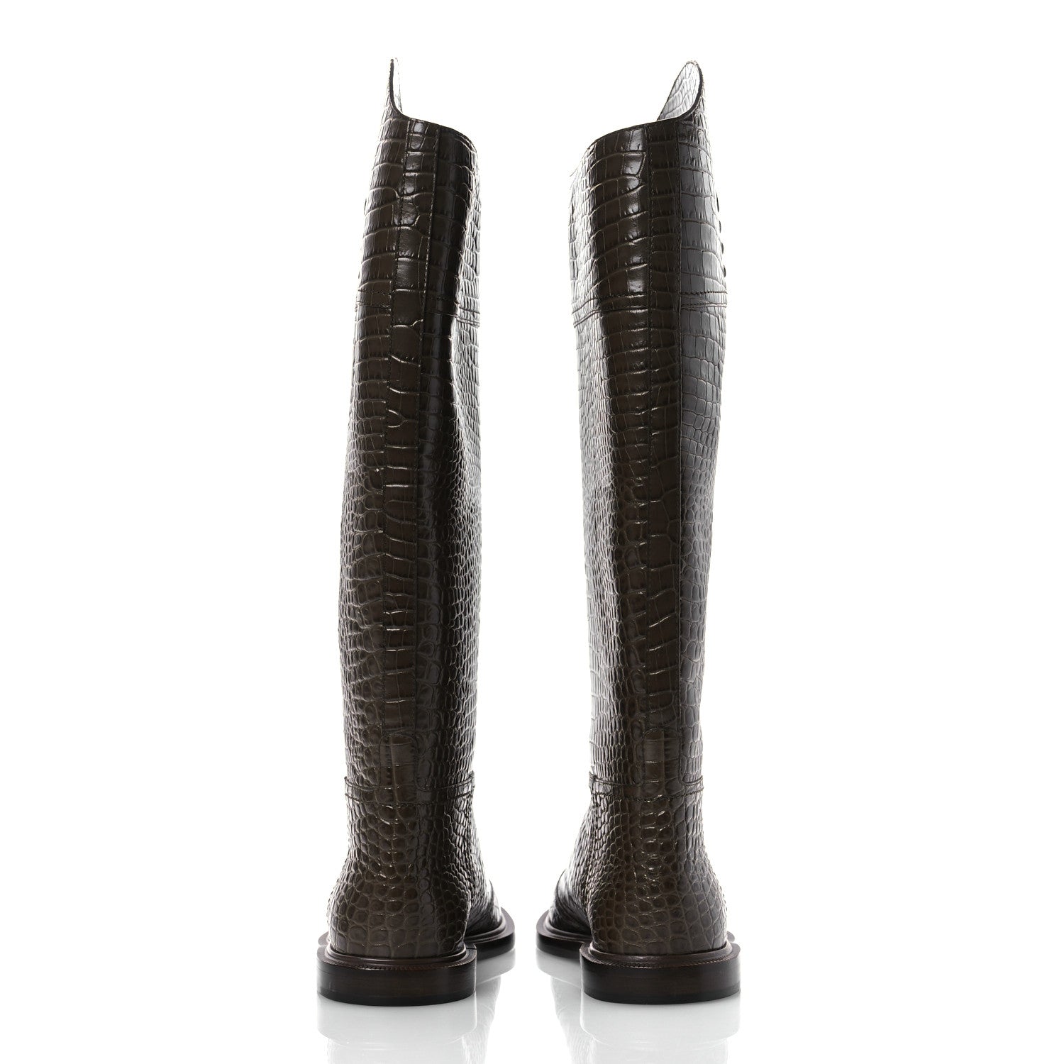 Fendi Calfskin Crocodile Embossed Karligraphy Logo Riding Boots 35.5 Maya 6 of 9