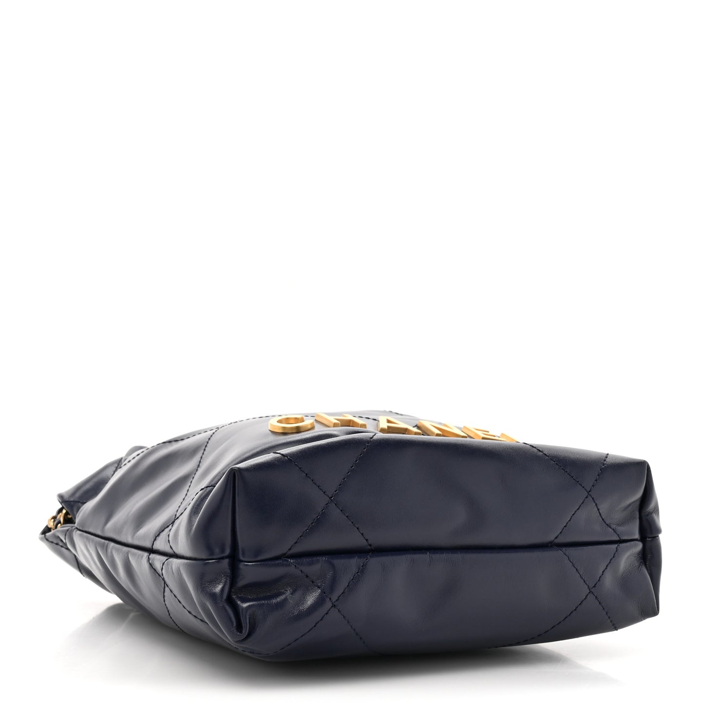 Shiny Calfskin Quilted Mini Chanel 22 Navy Blue