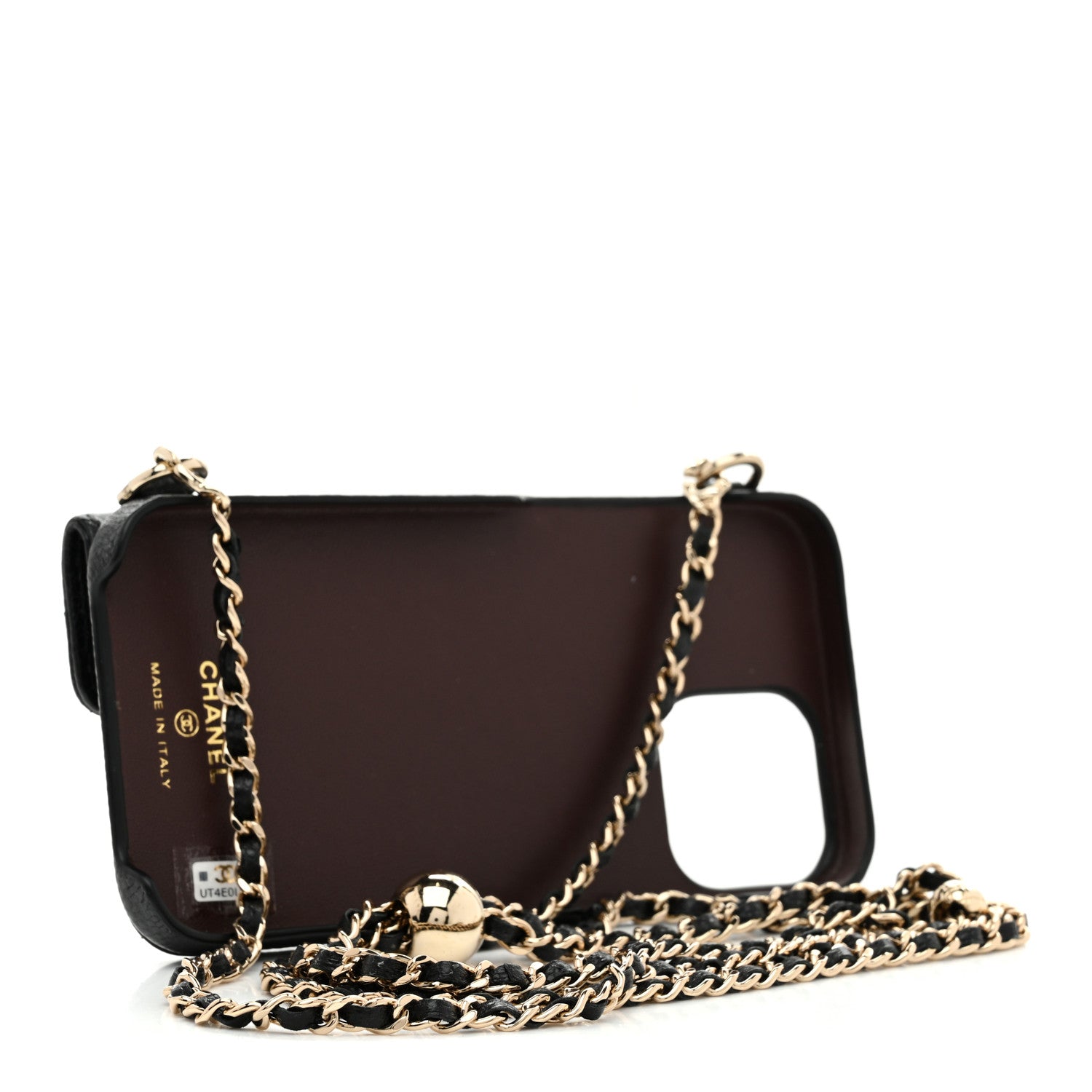 Chanel Caviar Quilted Pearl Crush iPhone XII Pro Max Holder With Chain Black 3 of 10