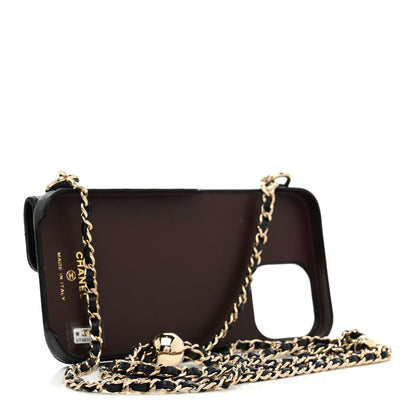 Chanel Caviar Quilted Pearl Crush iPhone XII Pro Max Holder With Chain Black 3 of 10
