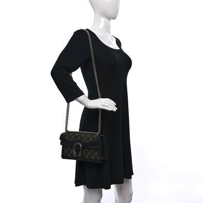 Gucci Jacquard Black Denim GG Monogram Textured Dollar Calfskin Small Dionysus Shoulder Bag Black Ivory 2 of 11