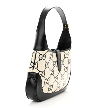 Gucci Azalea Calfskin GG Monogram Bi-Color Debossed Small Jackie 1961 Hobo Mystic White Black 3 of 11