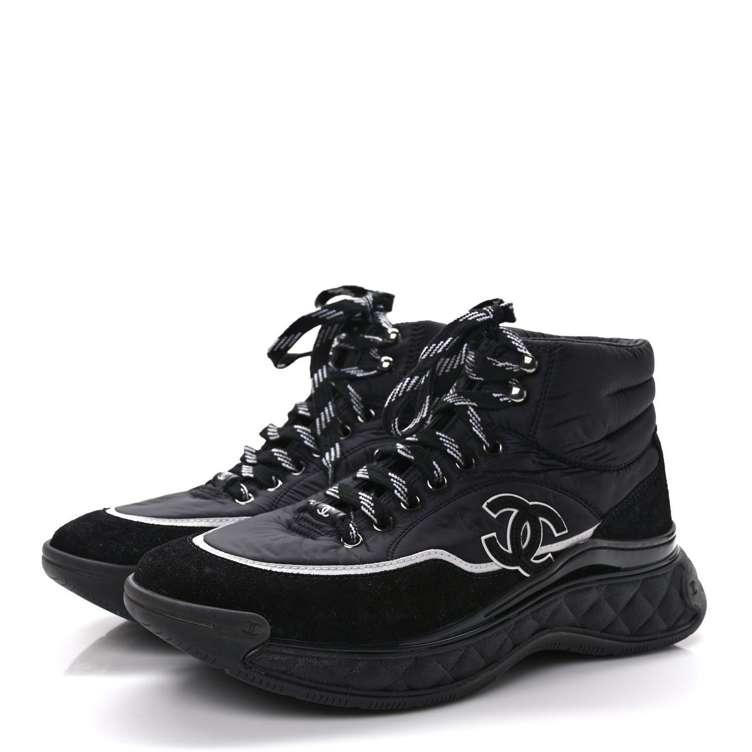 Chanel Fabric Calfskin Suede Womens CC Sneakers 40 Black 3 of 8