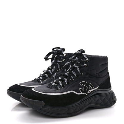 Chanel Fabric Calfskin Suede Womens CC Sneakers 40 Black 3 of 8