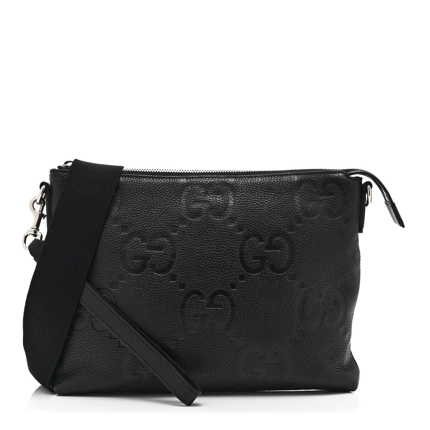 Piuma Calfskin Jumbo GG Embossed Medium Wristlet Messenger Bag Black