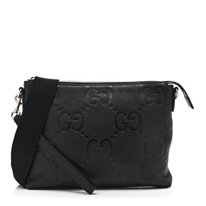 Gucci Piuma Calfskin Jumbo GG Embossed Medium Wristlet Messenger Bag Black 1 of 11