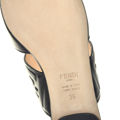 Fendi Vitello FF Embossed Flat Mules 36 Black 6 of 7