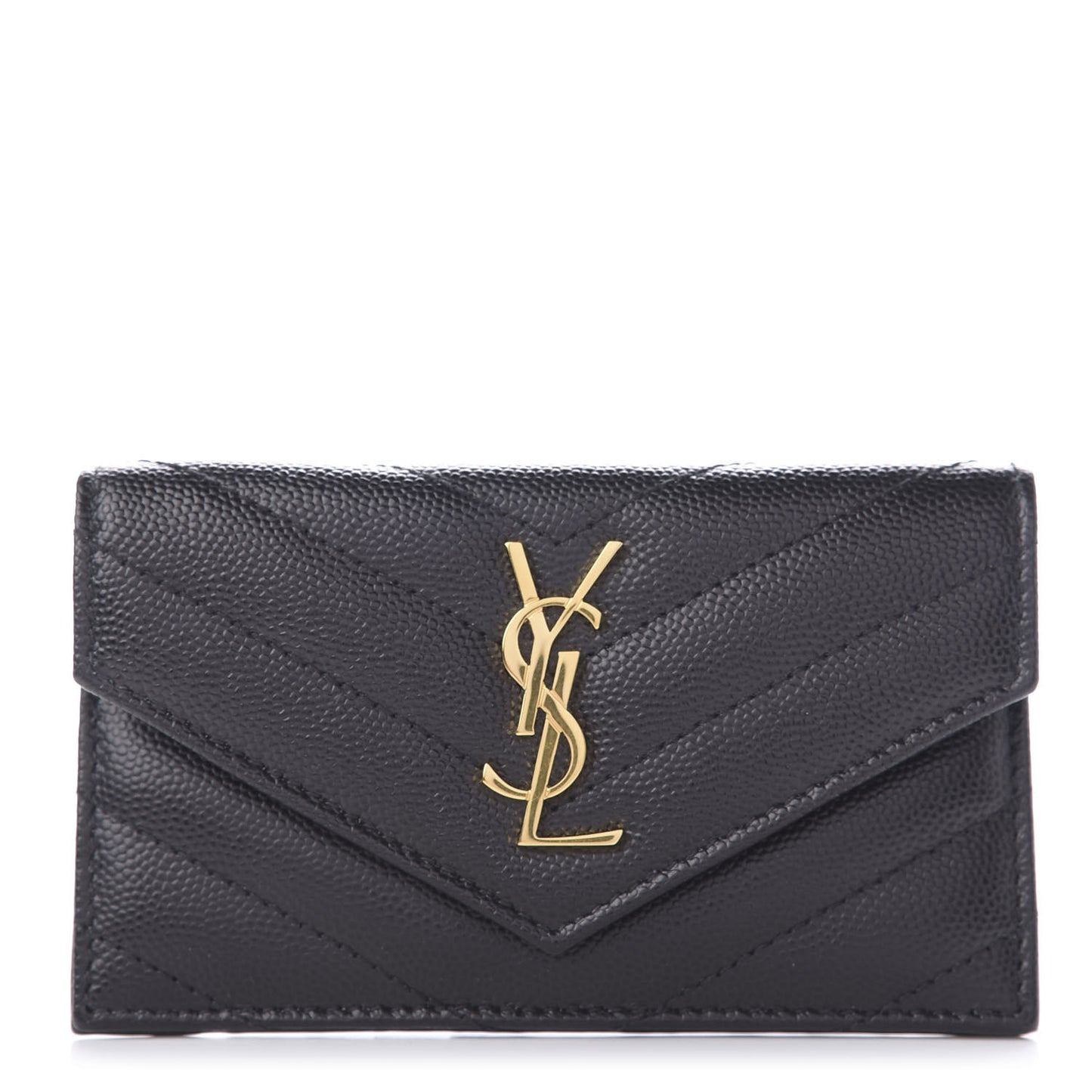 Grain De Poudre Matelasse Chevron Monogram Compact Wallet Black