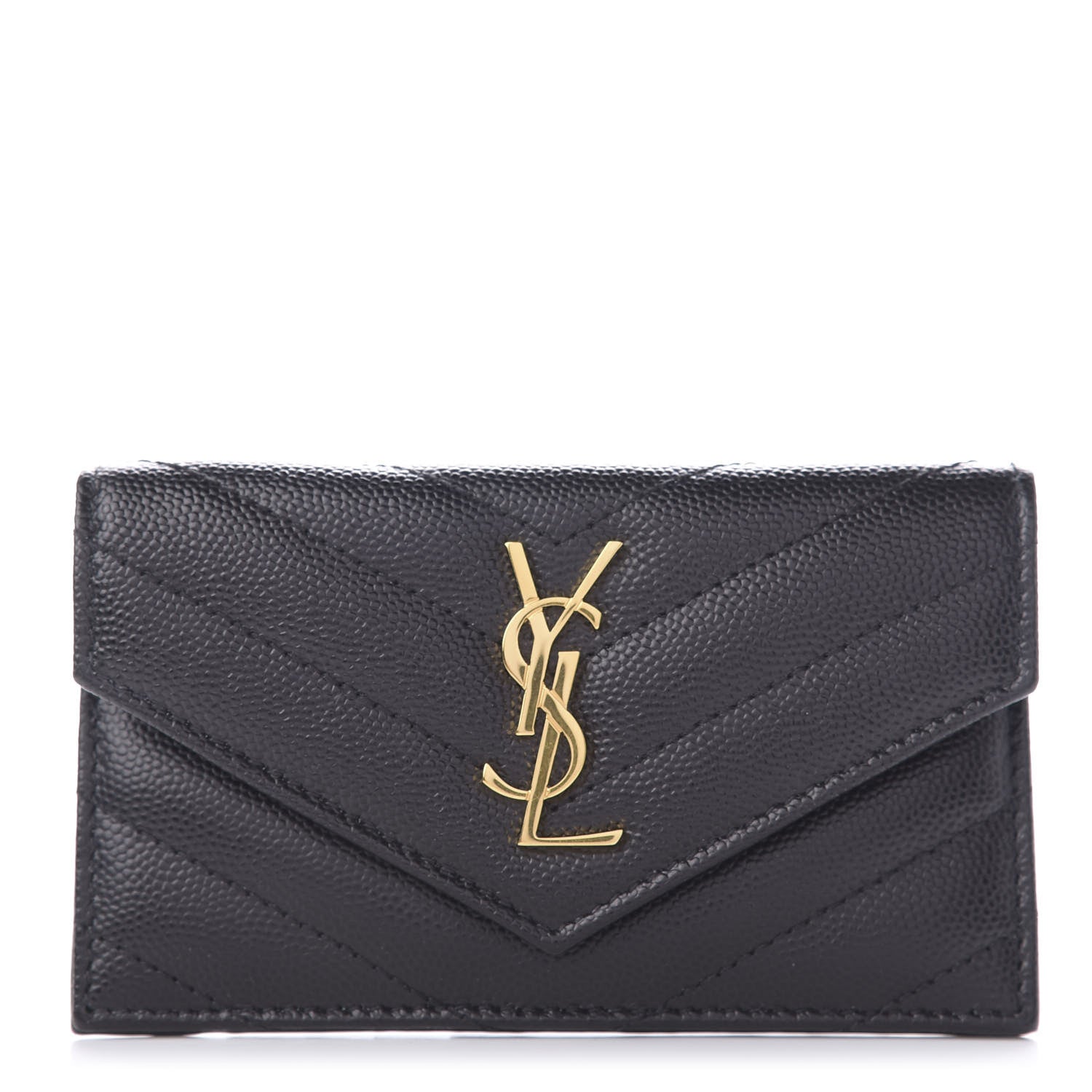 Saint Laurent Grain De Poudre Matelasse Chevron Monogram Compact Wallet Black 1 of 7
