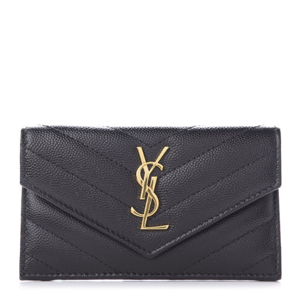 Saint Laurent Grain De Poudre Matelasse Chevron Monogram Compact Wallet Black 1 of 7