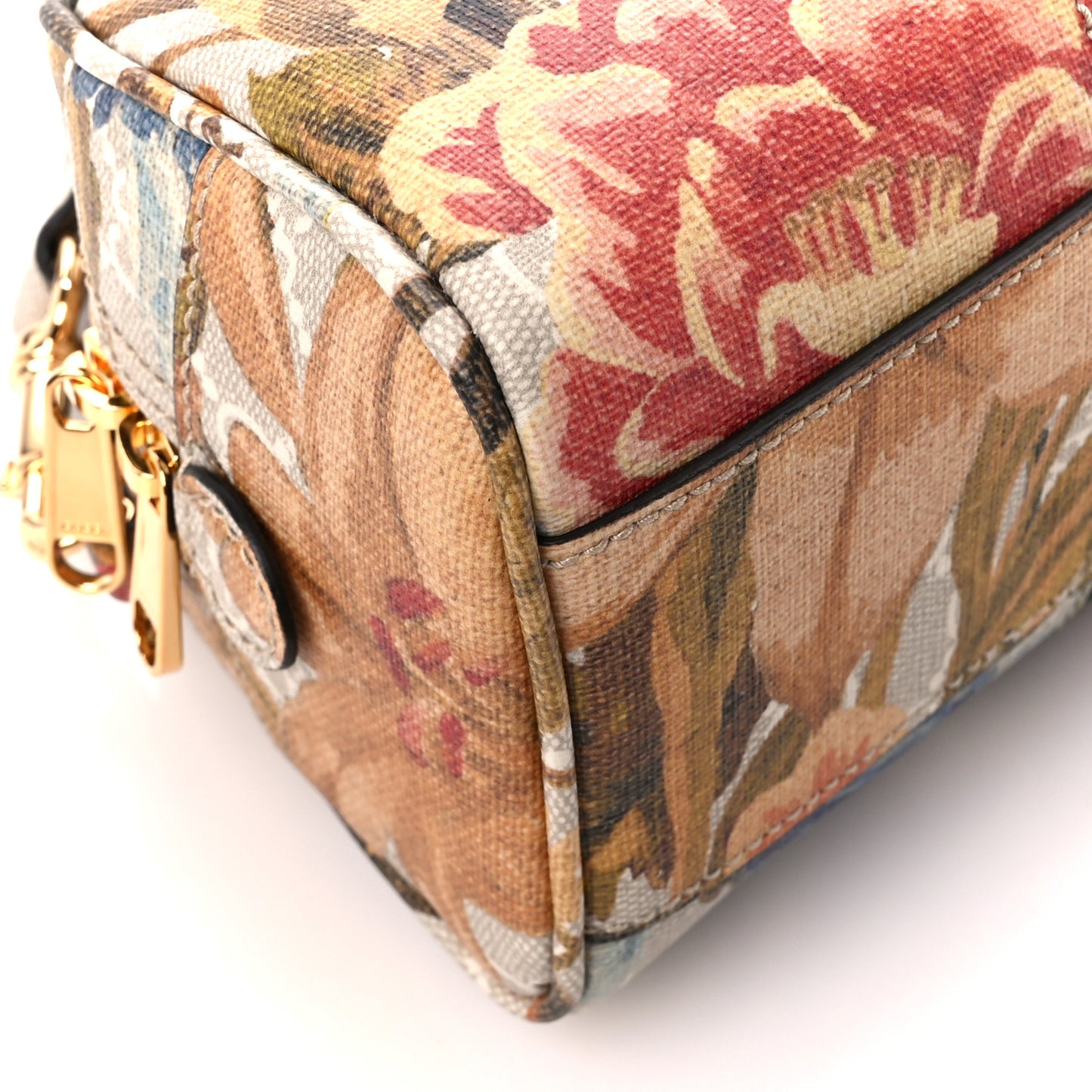 GG Supreme Monogram Water Flora Web Mini Ophidia Top Handle Bowler Bag Beige White Multicolor