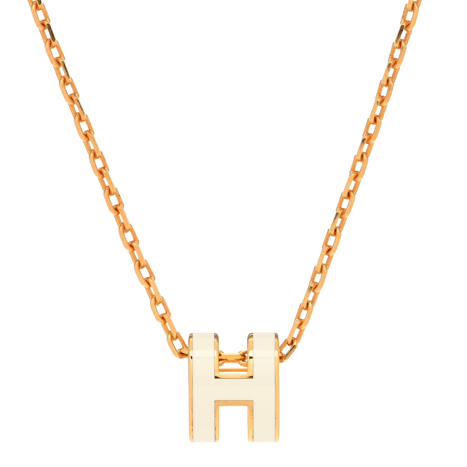 Hermes Lacquered Gold Mini Pop H Pendant Necklace White 4 of 7