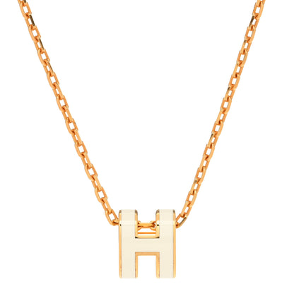 Hermes Lacquered Gold Mini Pop H Pendant Necklace White 4 of 7