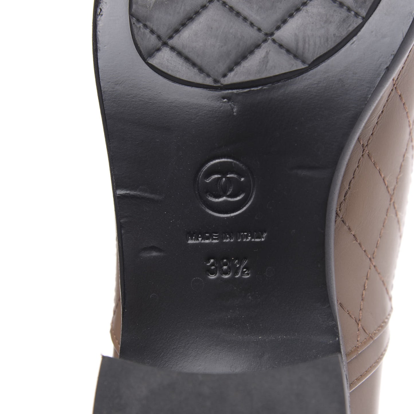 Calfskin Quilted Cap Toe CC Boots 38.5 Light Brown Black