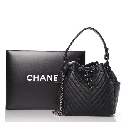 Chanel Deerskin Chevron Small CC Chain Bucket Bag Black 8 of 8