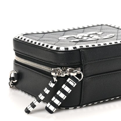 Chanel Caviar Quilted Striped Small CC Filigree Vanity Case Black White 9 of 10