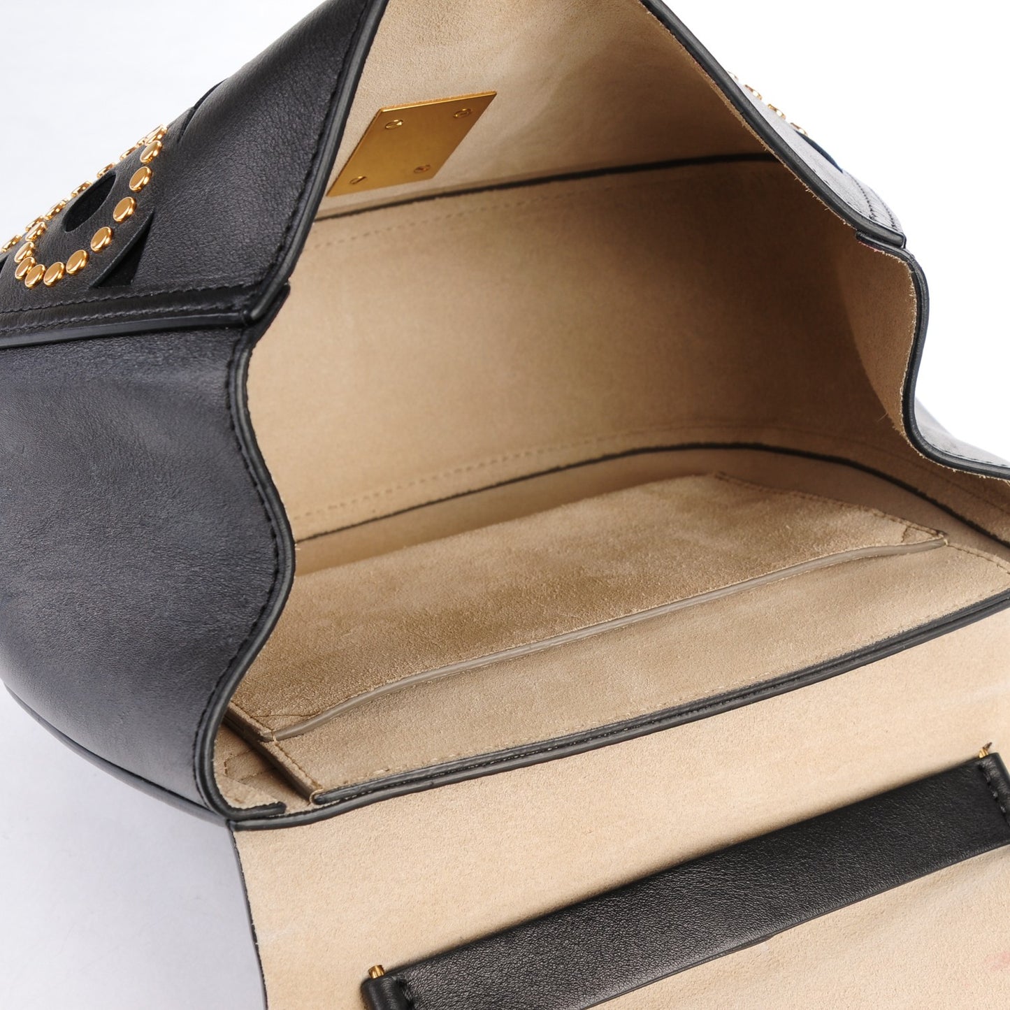 Calfskin Suede Studded Drew Shoulder Bag Black