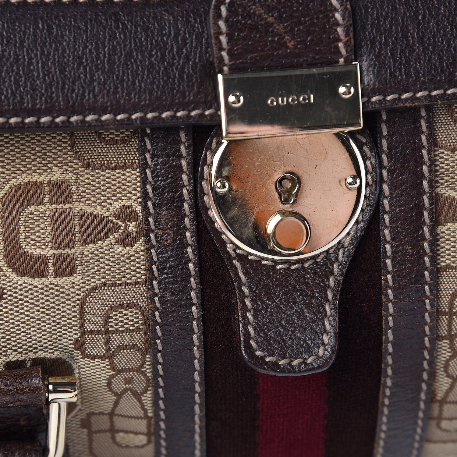 Gucci Horsebit Canvas Large Treasure Boston Tote Dark Brown 14 of 24