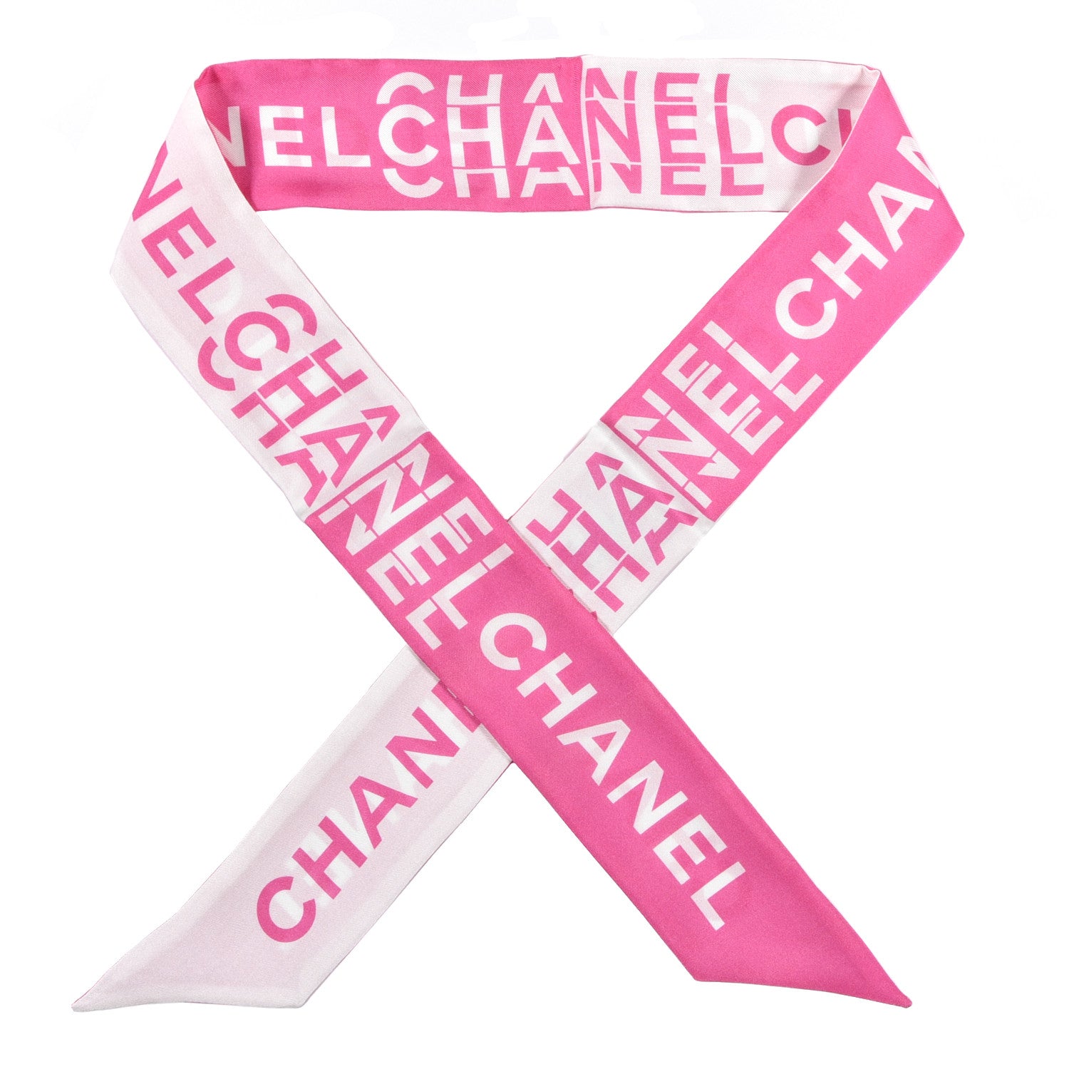 Chanel Silk Logo Slim Bandeau Scarf Fuchsia White 1 of 3