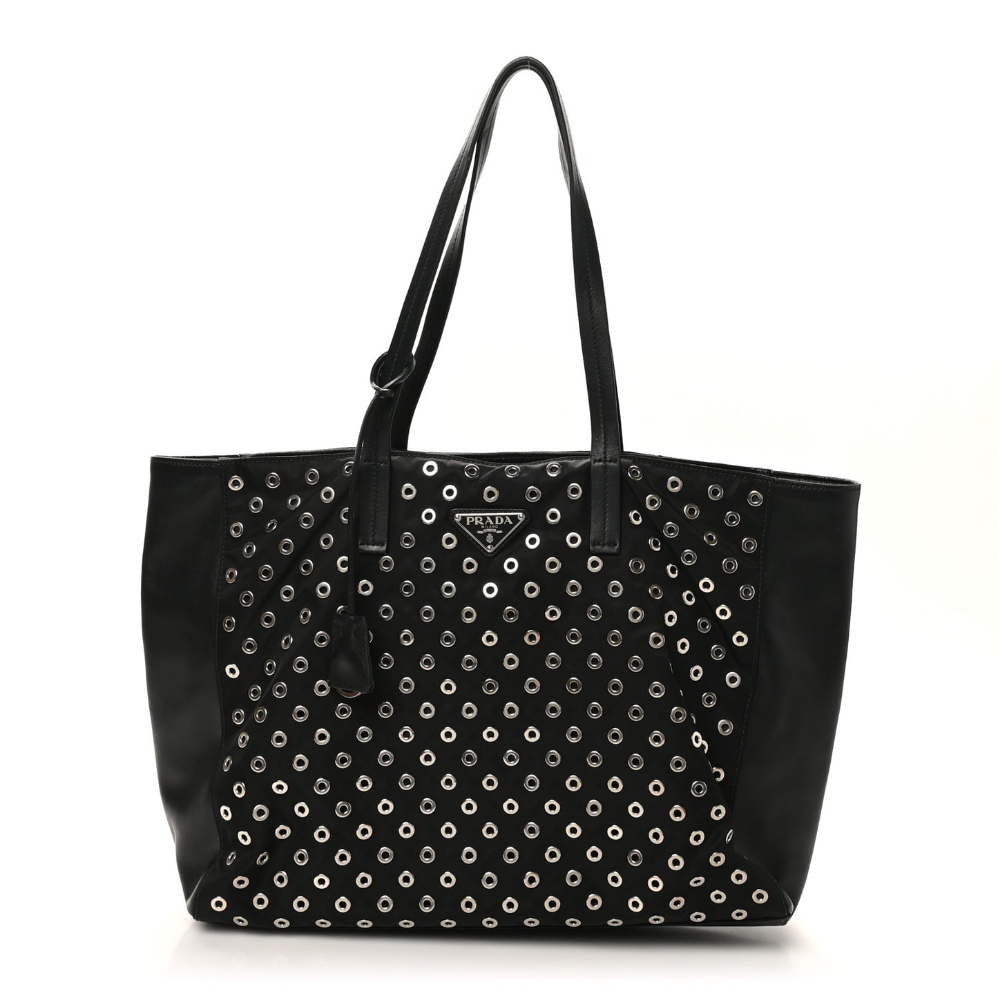 Tessuto Nylon Calfskin Grommet Tote Black