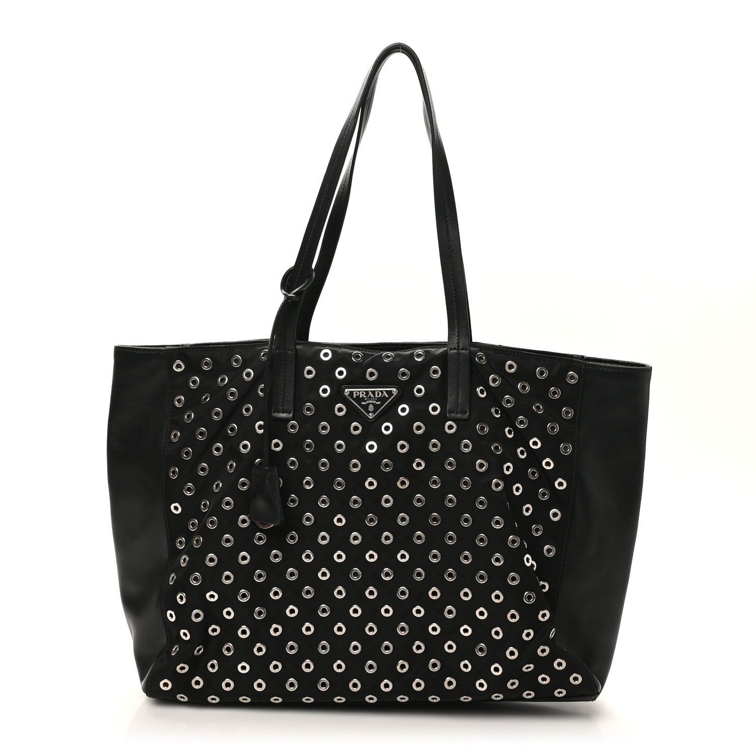 Prada Tessuto Nylon Calfskin Grommet Tote Black 1 of 9