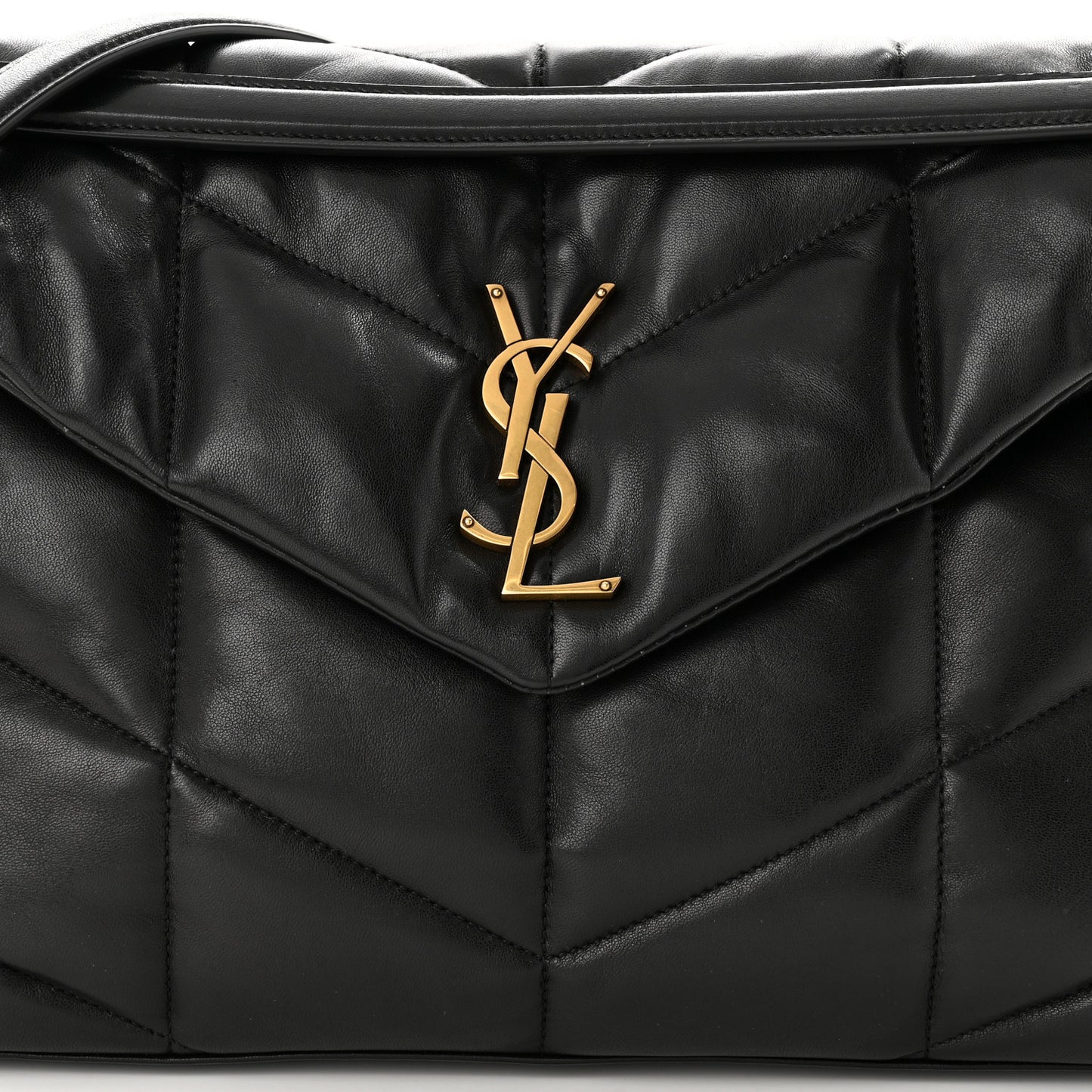 Lambskin Quilted Medium Loulou Puffer Monogram Chain Satchel Black