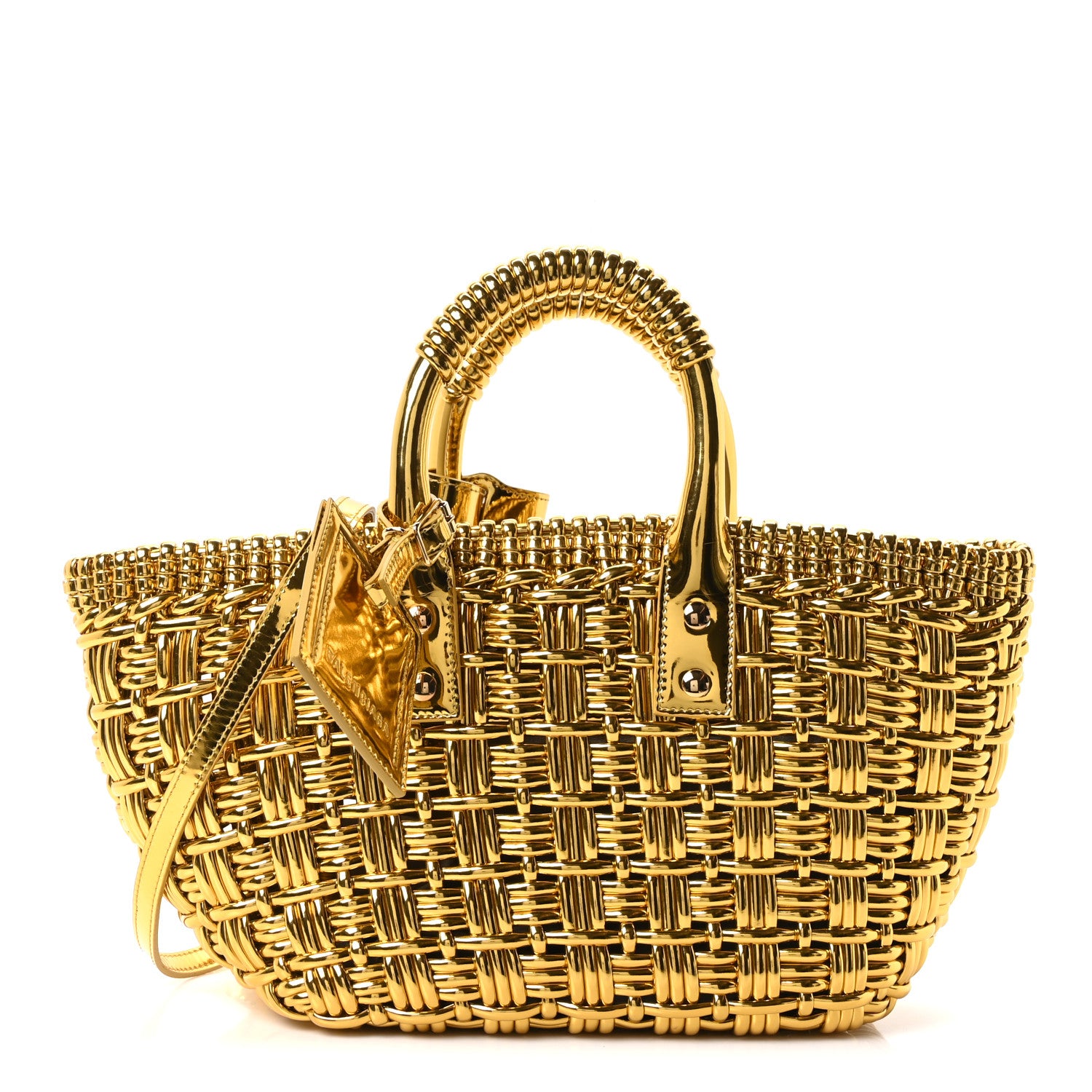 Balenciaga Metallic Patent Calfskin Braided XS Bistro Basket Gold 1 of 11