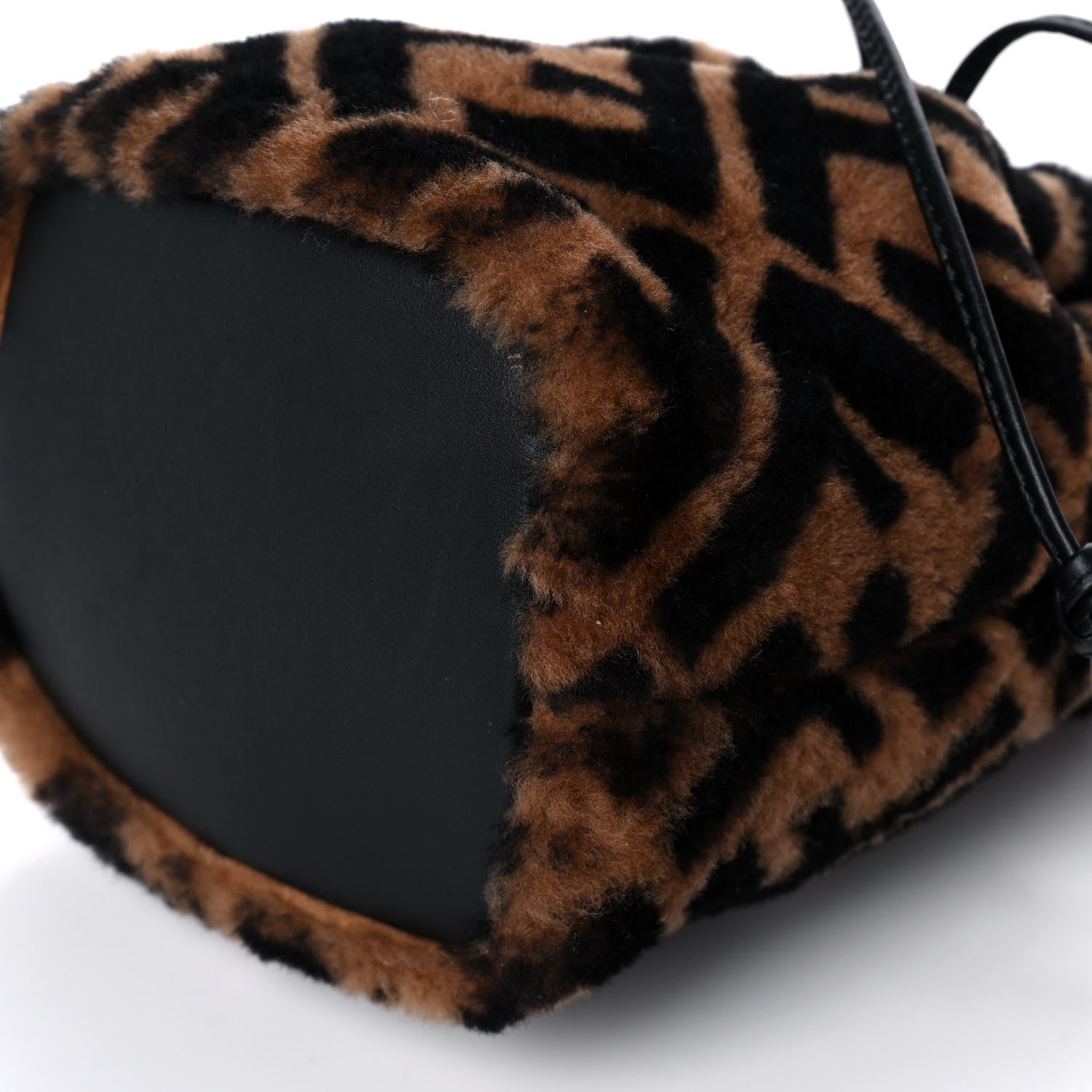 Fendi Shearling Vitello Dolce F is Fendi Macro FF 1974 Mini Mon Tresor Bucket Bag Tobacco Black 10 of 10