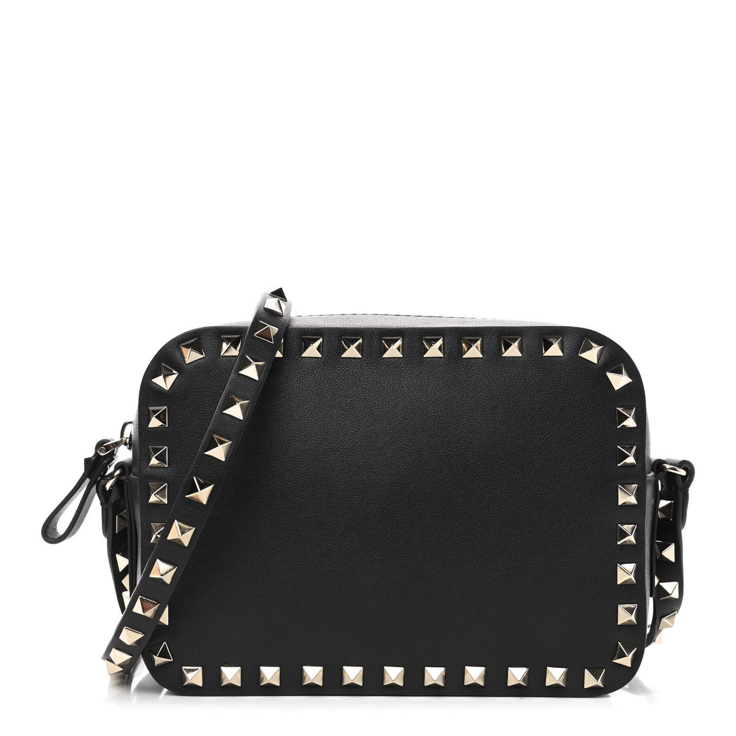 Calfskin Rockstud Camera Crossbody Bag Black