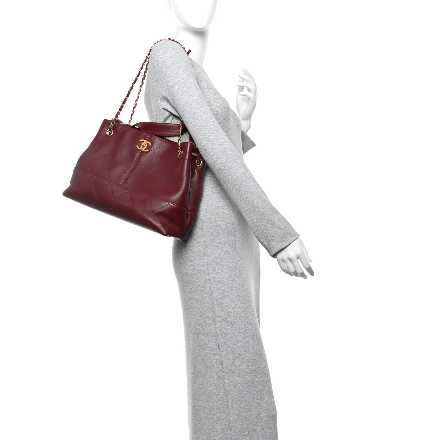 Calfskin Stitched Shopping Bag Burgundy