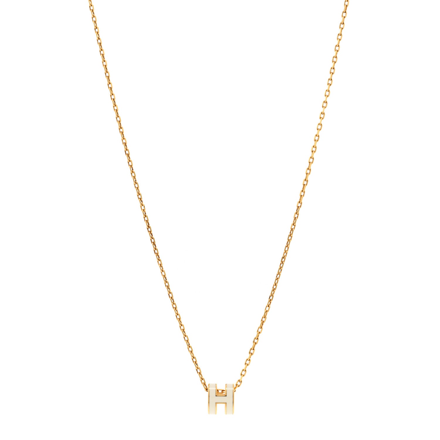 Hermes Lacquered Gold Mini Pop H Pendant Necklace White 1 of 6