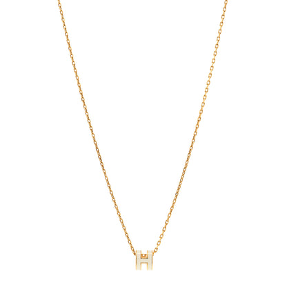 Hermes Lacquered Gold Mini Pop H Pendant Necklace White 1 of 6